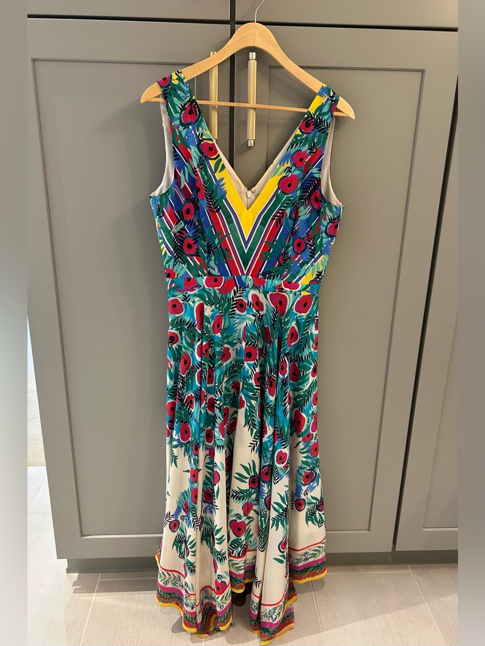🌺 NWT! SALONI Multicolor Silk V‑Neck Asymmetrical Floral Zuri Dress - Picture 4 of 11
